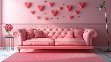 Valentine interior room have pink sofa and home decor for valentine's day 