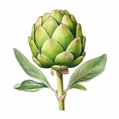 Obraz premium AI generated illustration of a vibrant painting of an artichoke against a stark white background