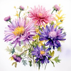 AI generated illustration of a white background with a watercolor painting of colorful flowers