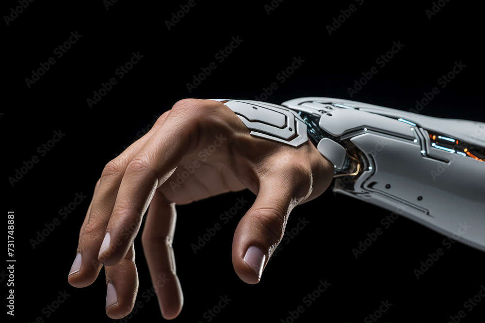 Aufkleber picture of robotic arm with humanoid internal structure generative ai technology isolated on dark bl