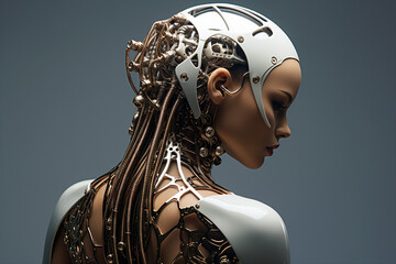 Picture of futuristic female smart modern robot created with generative AI technology
