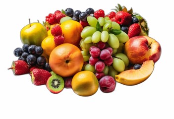 AI generated illustration of A vibrant selection of various fruits and berries on a white background
