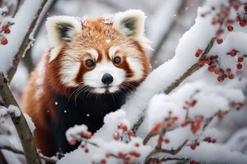  Red panda in snow covered tree © Lubos Chlubny