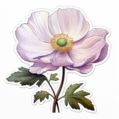 AI generated illustration of a sticker of a Japanese anemone flower isolated on the white background