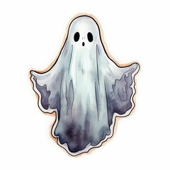 AI generated illustration of a cartoon sticker of a Halloween ghost isolated on a white background