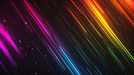 Neon-colored stripes on a matte black background create a futuristic ambiance, reminiscent of shooting stars or high-speed motion.