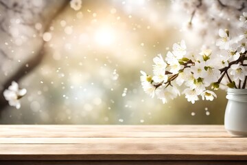 Naklejka na ściany i meble spring flowers on wooden table