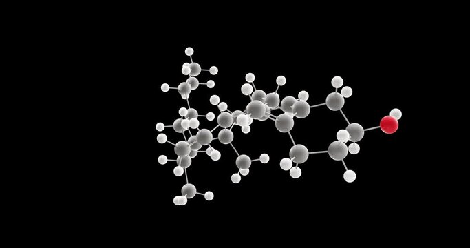 Cholecalciferol molecule, rotating 3D model of vitamin d3, looped video on a black background