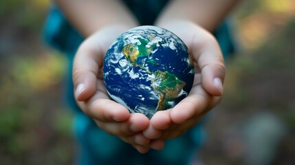 A pair of gentle hands tenderly hold a tiny Earth, its vibrant blue hues reflecting the fragility and beauty of our planet.Generated by ai