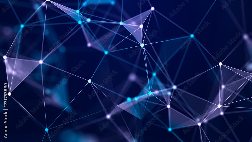 Aufkleber Abstract background with interweaving of colored lines and dots. Network connection structure. Data exchange. 3D