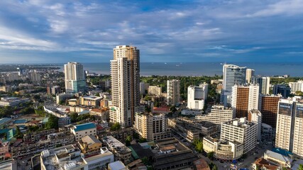 View of Dar es Salaam, Tanzania, showing a vibrant cityscape with tall buildings