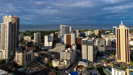 Fototapeta na wymiar View of Dar es Salaam, Tanzania, showing a vibrant cityscape with tall buildings