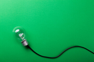 Close up LED incandescent light bulb isolated on green background. Clipping path -Image..