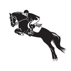 Jockey with horse jumping, perfect for jockey training school and horse competition logo 