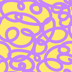 Seamless pattern with abstract free doodle wavy line in Yellow and Lilac colours.