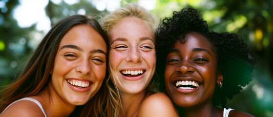 Fototapeta premium Three Friends Enjoying a Sunny Day Outdoors