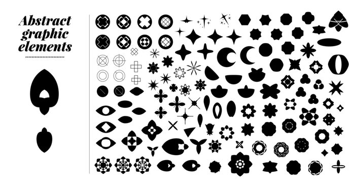 Gran colecci&oacute;n de formas variadas. Recurso grafico para pegatinas de precios, iconos, insignias o logotipos. Formas abstractas variadas vectorizadas, estrellas, ojos, flores, formas abstractas, 