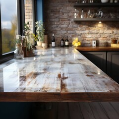 Kitchen countertop against windows