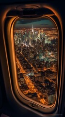 Image of Aerial view of an urban cityscape from airplane at night printed on Printed Aluminium Shower Panels