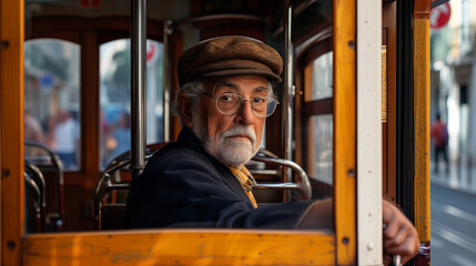 Fototapeta na wymiar Senior in tram.