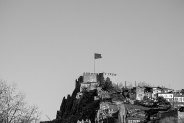 black and white photo of Ankara Castle,