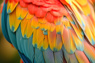 Colorful bird's feathers. Close up.