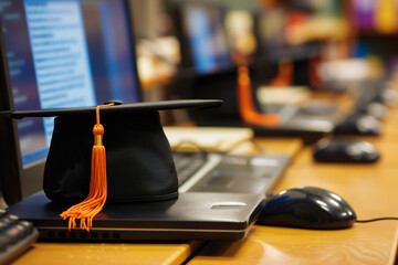 degree hat on laptop