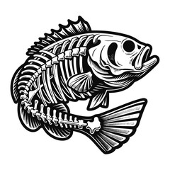 Bass fish skeleton, vector illustration. - obrazy, fototapety, plakaty