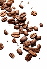 Cascading Coffee Beans - High Contrast Isolation on White Background
