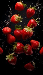 Ultra-High-Resolution Close-Up Image of Scattered Strawberries - Hyperrealistic Photography