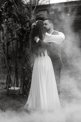 the first wedding dance of the bride and groom in the glade