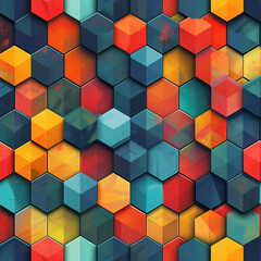 Colorful Geometric Square Mosaic Pattern Design with Abstract 3D Cubes for Seamless Decoration on Yellow Wall