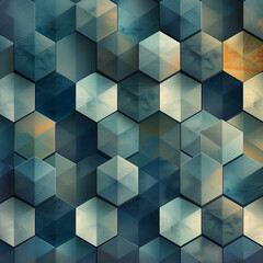 Obraz premium Colorful Geometric Square Mosaic Pattern Design with Abstract 3D Cubes for Seamless Decoration on Yellow Wall