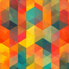 Obraz premium Colorful Geometric Square Mosaic Pattern Design with Abstract 3D Cubes for Seamless Decoration on Yellow Wall