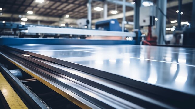 Photograph of sheet metal, alluminum, rolls in an industrial environment. Rolls of galvanized sheet steel in the factory.