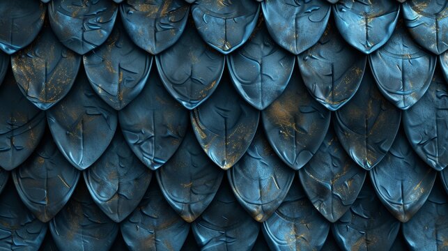 Blue dragon scale pattern close-up - luxury background texture for wallpaper.