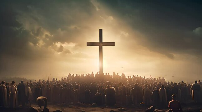 Silhouette of Christian cross in the sky. Conceptual image