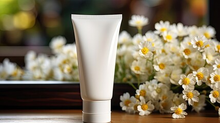 Camomile cream mock up with white tube