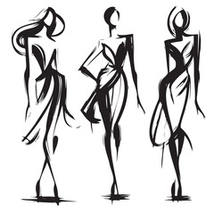Stylish fashion models. Abstract fashion girls Sketch