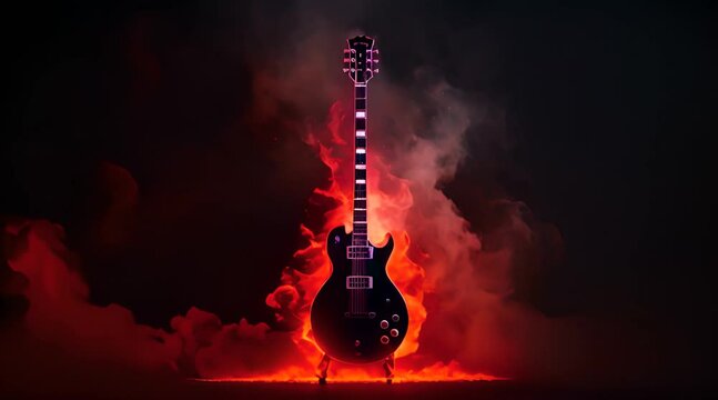 Guitar on fire background with copy space