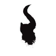Cat silhouette with tree line on white background. Symbol of pet and nature.