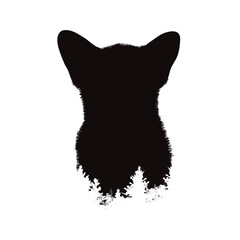 Dog silhouette with tree line on white background. Symbol of pet and nature.