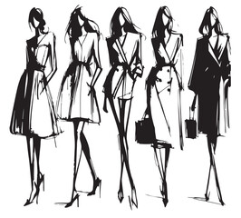 Stylish fashion models. Abstract fashion girls Sketch