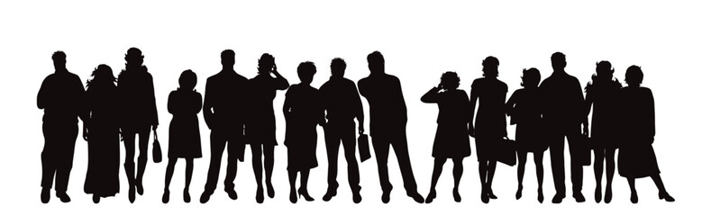 Silhouette of a group of different people on white background. - obrazy, fototapety, plakaty
