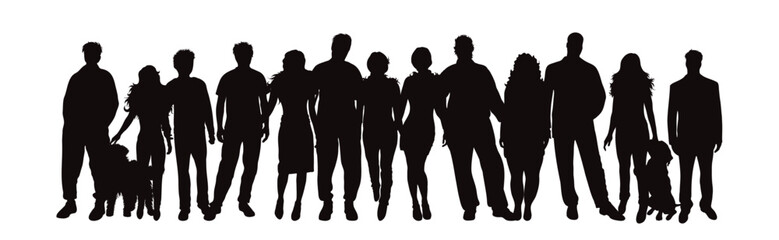 Silhouette of a group of different people on white background. - 731760452