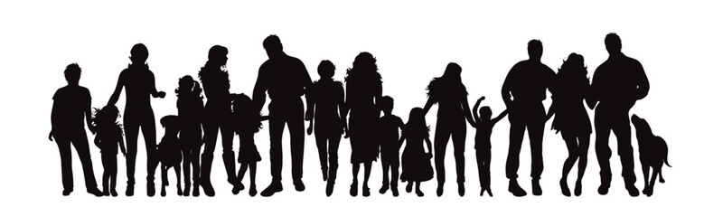 Silhouette of a group of different people on white background. - 731760478