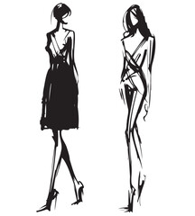 Stylish fashion models. Abstract fashion girls Sketch