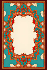 playing card / tarot card reverse side art, card back pattern or stationery / card design - elegant Middle Eastern arabesque frame/border pattern in cream, turquoise, burnt orange, and brown