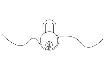 safety Padlock in continuous line art drawing. Portable lock with keyhole minimalist black linear sketch isolated on white background. Vector illustration
