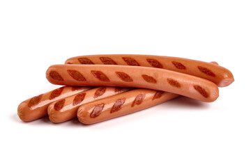 Roasted sausages bbq, isolated on white background.